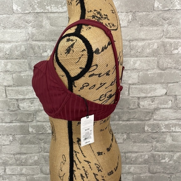 Shade & Shore Unlined Ribbed Bikini Top in Dark Red - Picture 4 of 10